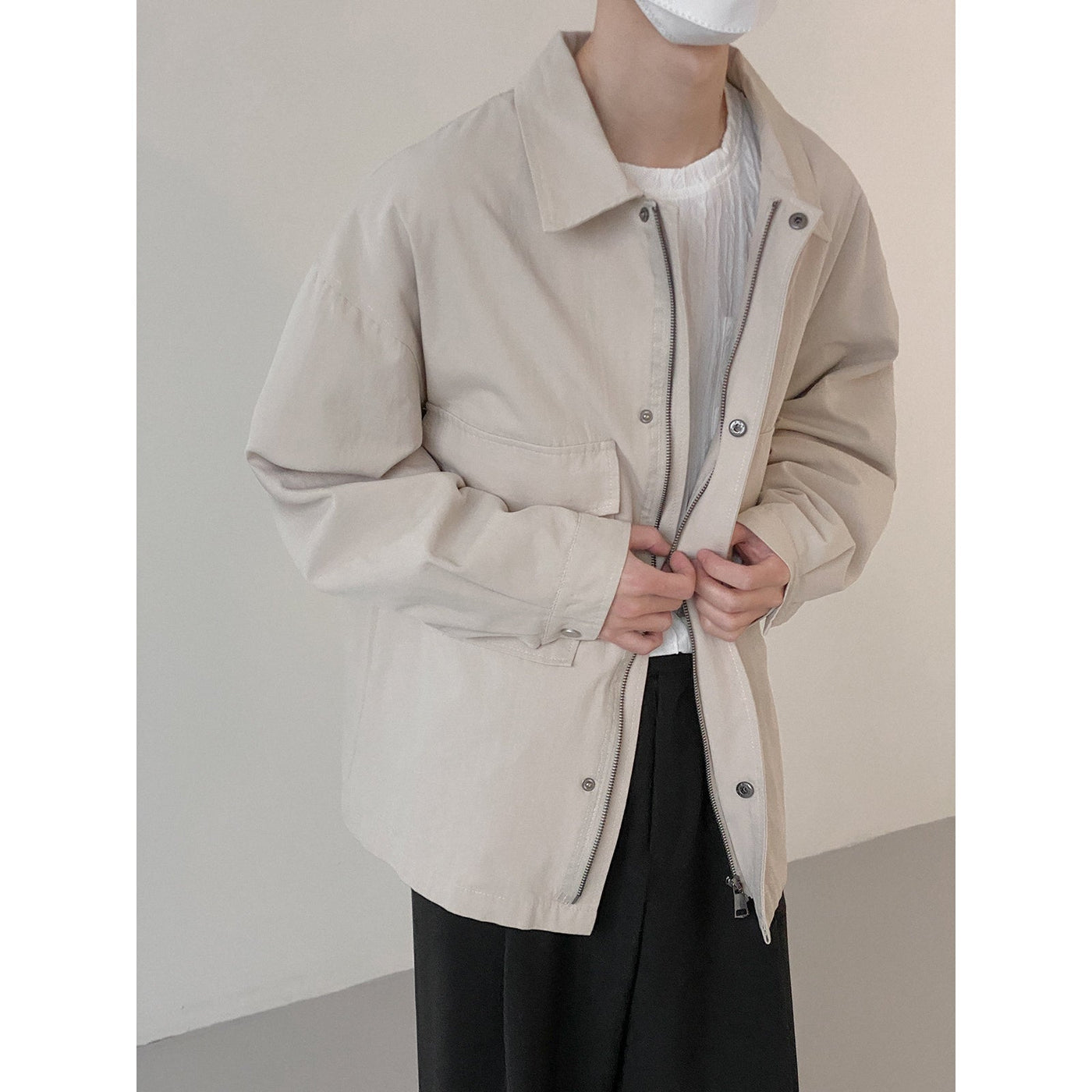 Zhou Double Front Pockets Buttoned Jacket-korean-fashion-Jacket-Zhou's Closet-OH Garments