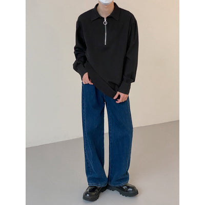 Zhou Essential Half-Zip Collared Long Sleeve T-Shirt-korean-fashion-T-Shirt-Zhou's Closet-OH Garments