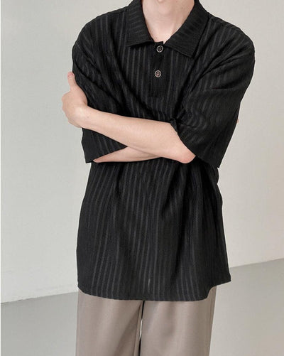 Zhou Essential Ribbed Texture Polo-korean-fashion-Polo-Zhou's Closet-OH Garments