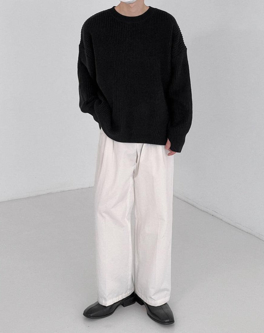 Zhou Essential Roundneck Textured Sweater-korean-fashion-Sweater-Zhou's Closet-OH Garments