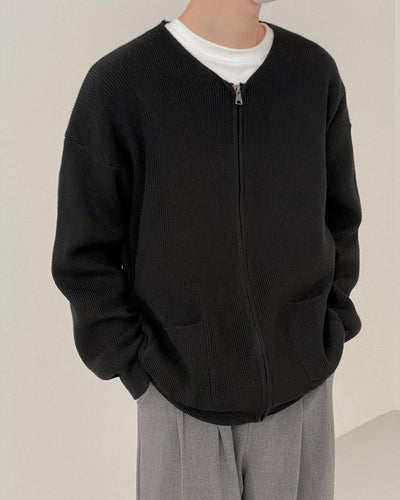 Zhou Essential Textured Roundneck Knit Cardigan-korean-fashion-Cardigan-Zhou's Closet-OH Garments