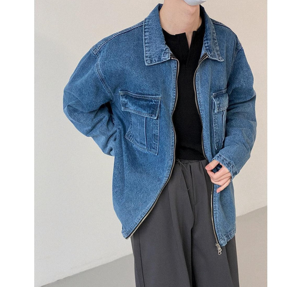 Zhou Essential Two Pockets Denim Jacket-korean-fashion-Jacket-Zhou's Closet-OH Garments