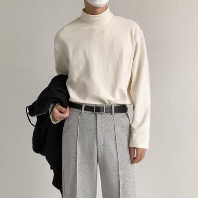 Zhou Half Turtle Neck Basic Long Sleeve T-Shirt-korean-fashion-T-Shirt-Zhou's Closet-OH Garments