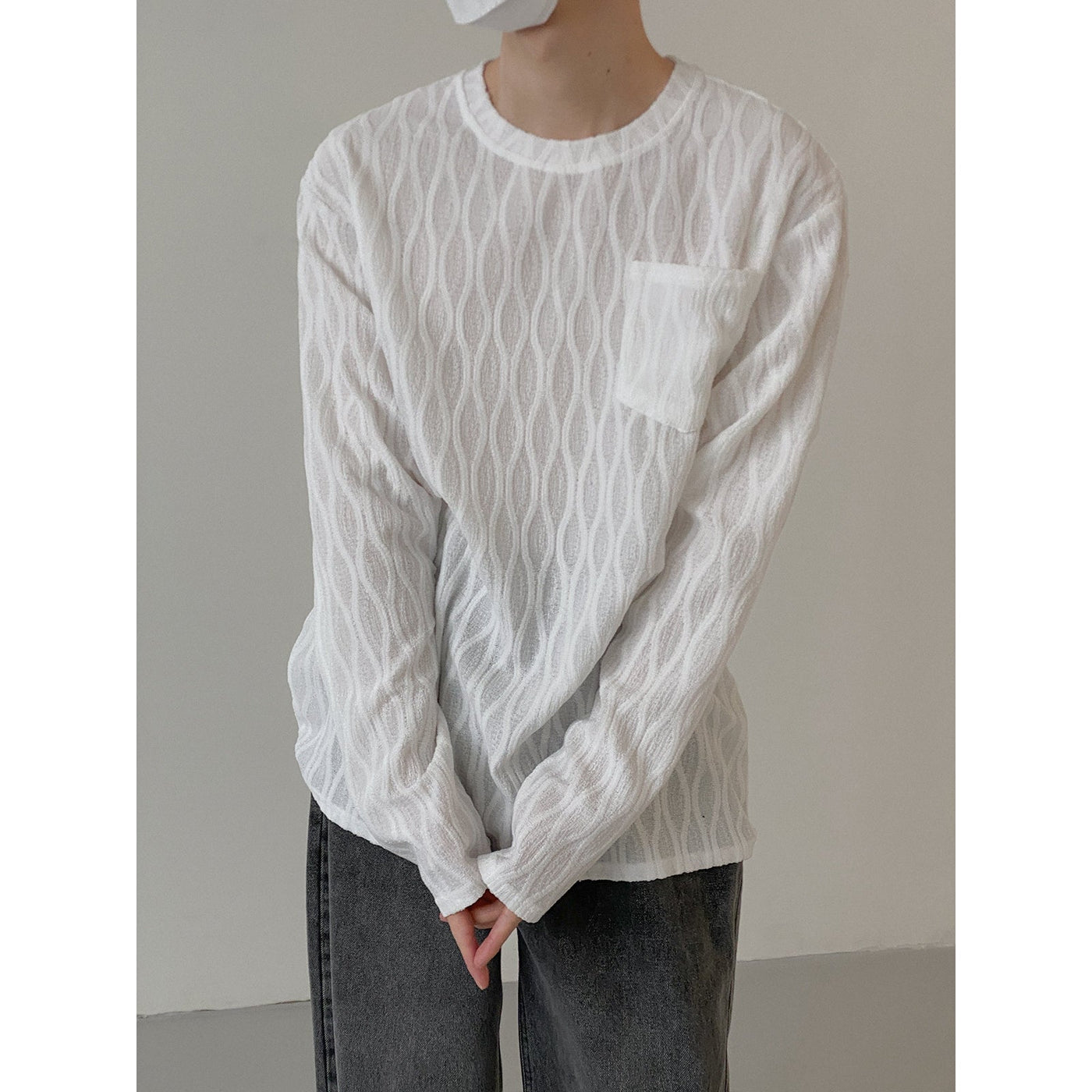 Zhou Honeycomb Detail Sheer Long Sleeve T-Shirt-korean-fashion-T-Shirt-Zhou's Closet-OH Garments