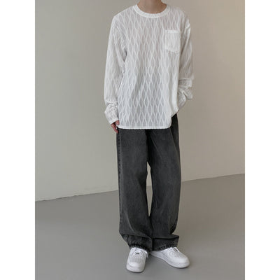 Zhou Honeycomb Detail Sheer Long Sleeve T-Shirt-korean-fashion-T-Shirt-Zhou's Closet-OH Garments