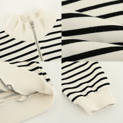 Zhou Horizontal Stripes Half-Zip-korean-fashion-Half-Zip-Zhou's Closet-OH Garments