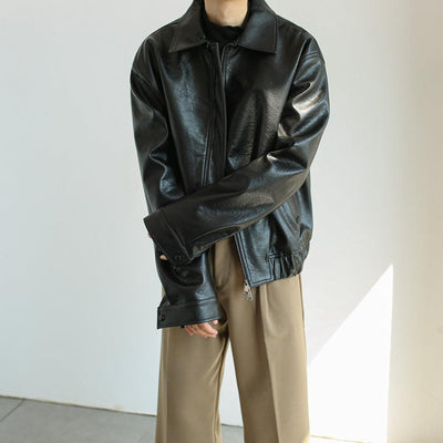 Zhou Loose Faux Leather Jacket-korean-fashion-Jacket-Zhou's Closet-OH Garments