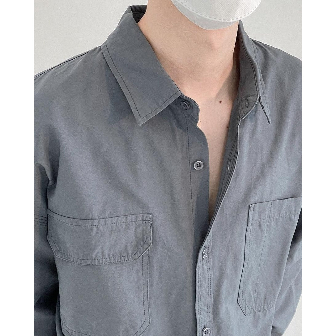 Zhou Nonparallel Pockets Shirt-korean-fashion-Shirt-Zhou's Closet-OH Garments