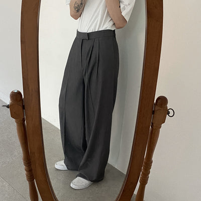 Zhou Plicated Detail Wide Leg Trousers-korean-fashion-Pants-Zhou's Closet-OH Garments
