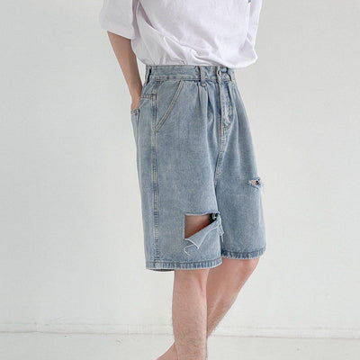 Zhou Rebel Heart Distressed Denim Shorts-korean-fashion-Shorts-Zhou's Closet-OH Garments