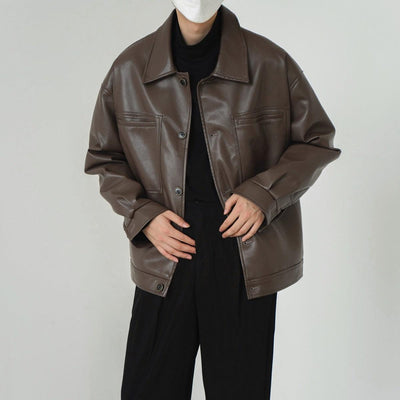 Zhou Retro Soft Faux Leather Jacket-korean-fashion-Jacket-Zhou's Closet-OH Garments