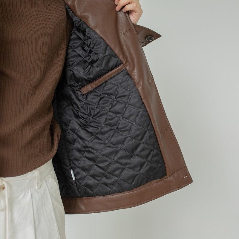 Zhou Retro Soft Faux Leather Jacket-korean-fashion-Jacket-Zhou's Closet-OH Garments