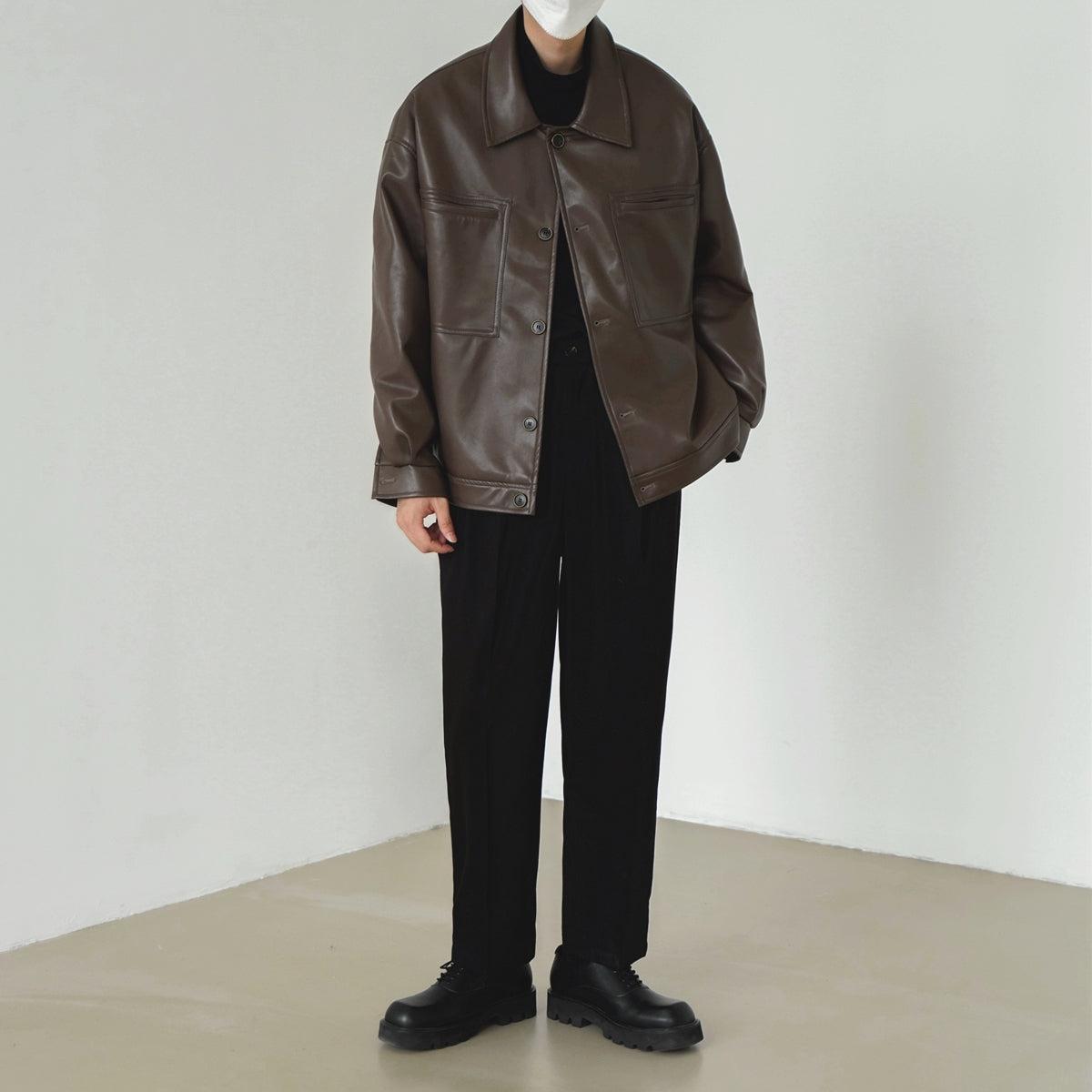 Zhou Retro Soft Faux Leather Jacket-korean-fashion-Jacket-Zhou's Closet-OH Garments