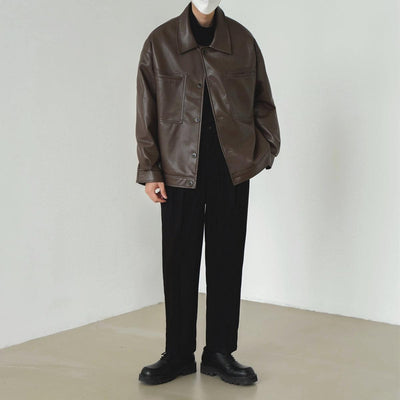 Zhou Retro Soft Faux Leather Jacket-korean-fashion-Jacket-Zhou's Closet-OH Garments