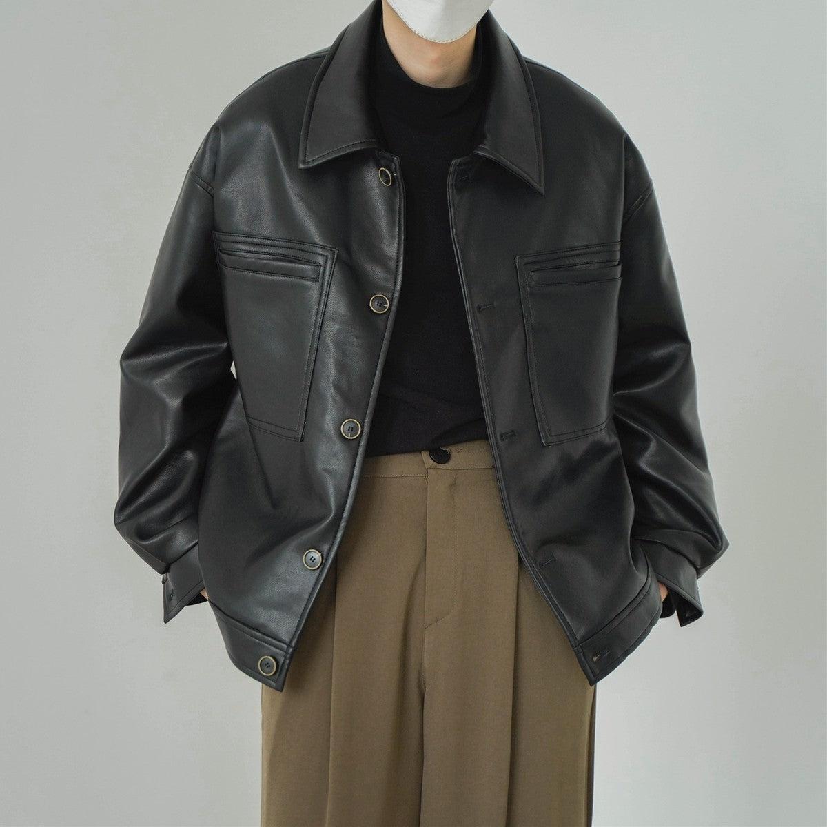 Zhou Retro Soft Faux Leather Jacket-korean-fashion-Jacket-Zhou's Closet-OH Garments