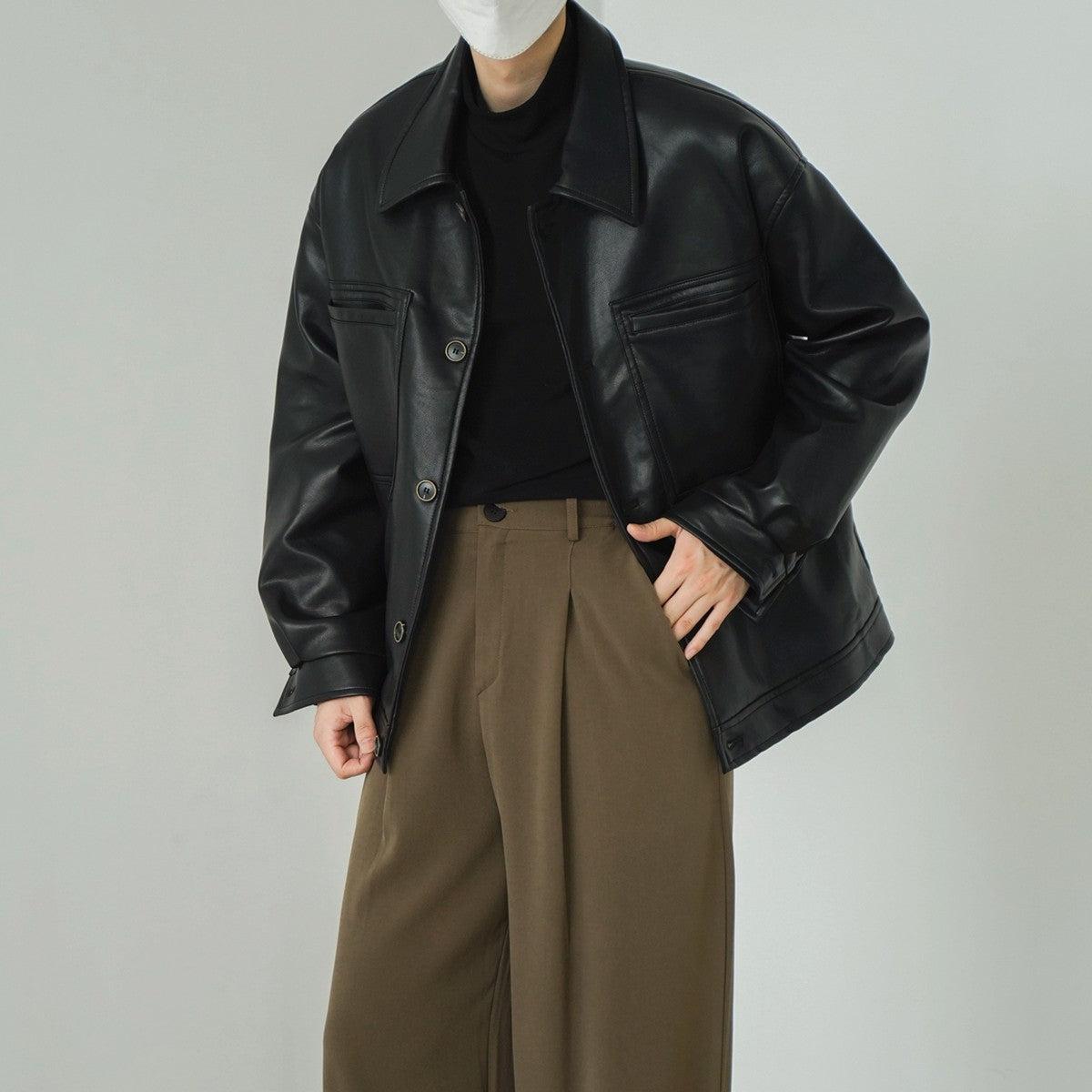 Zhou Retro Soft Faux Leather Jacket-korean-fashion-Jacket-Zhou's Closet-OH Garments