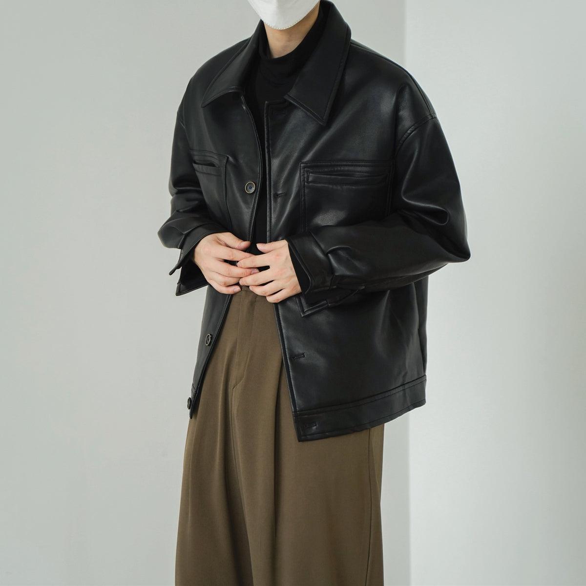 Zhou Retro Soft Faux Leather Jacket-korean-fashion-Jacket-Zhou's Closet-OH Garments