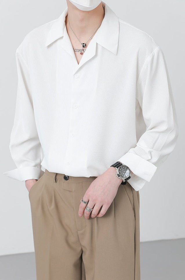 Zhou Ribbed Knit Buttoned Shirt-korean-fashion-Shirt-Zhou's Closet-OH Garments