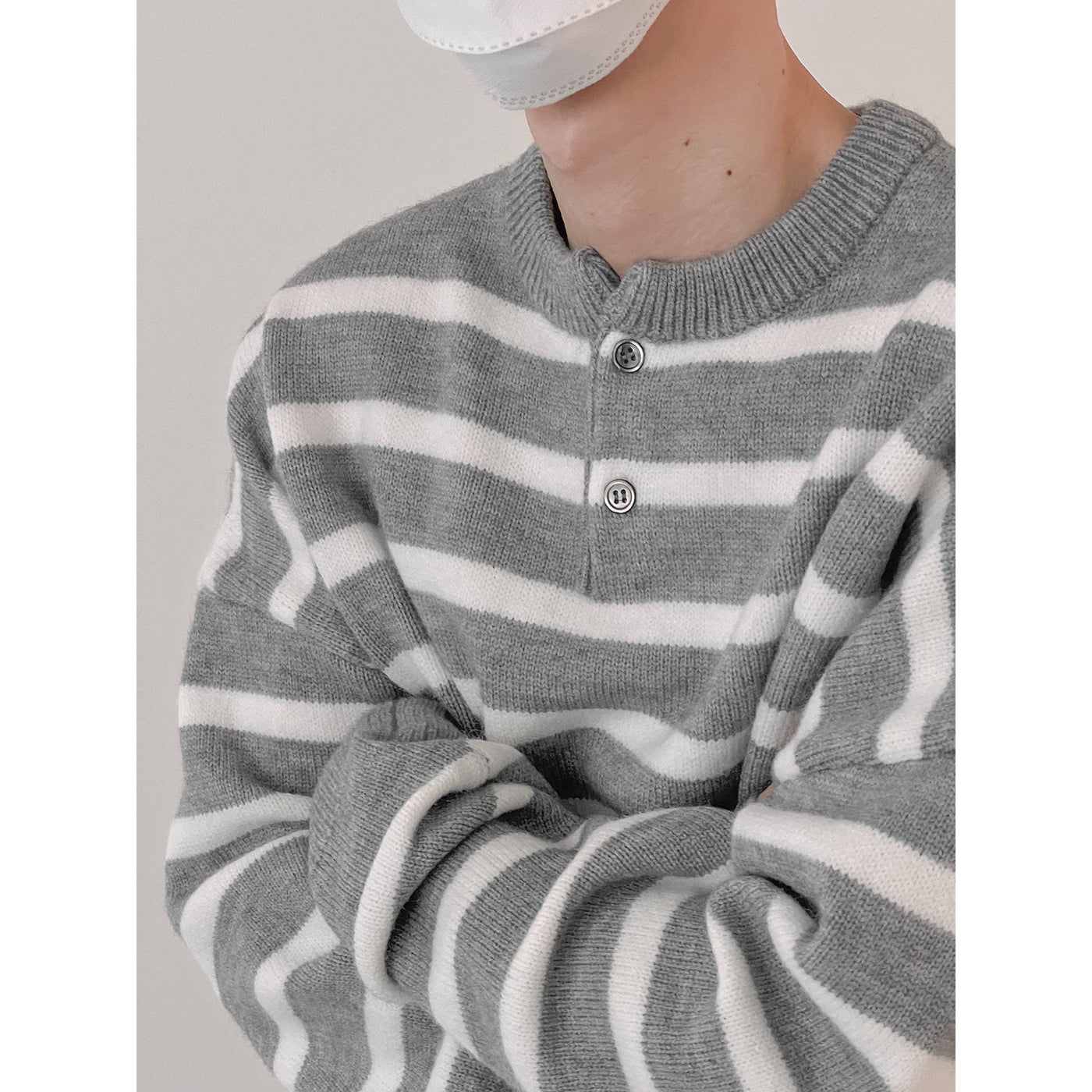 Zhou Striped Half Button Sweater-korean-fashion-Sweater-Zhou's Closet-OH Garments