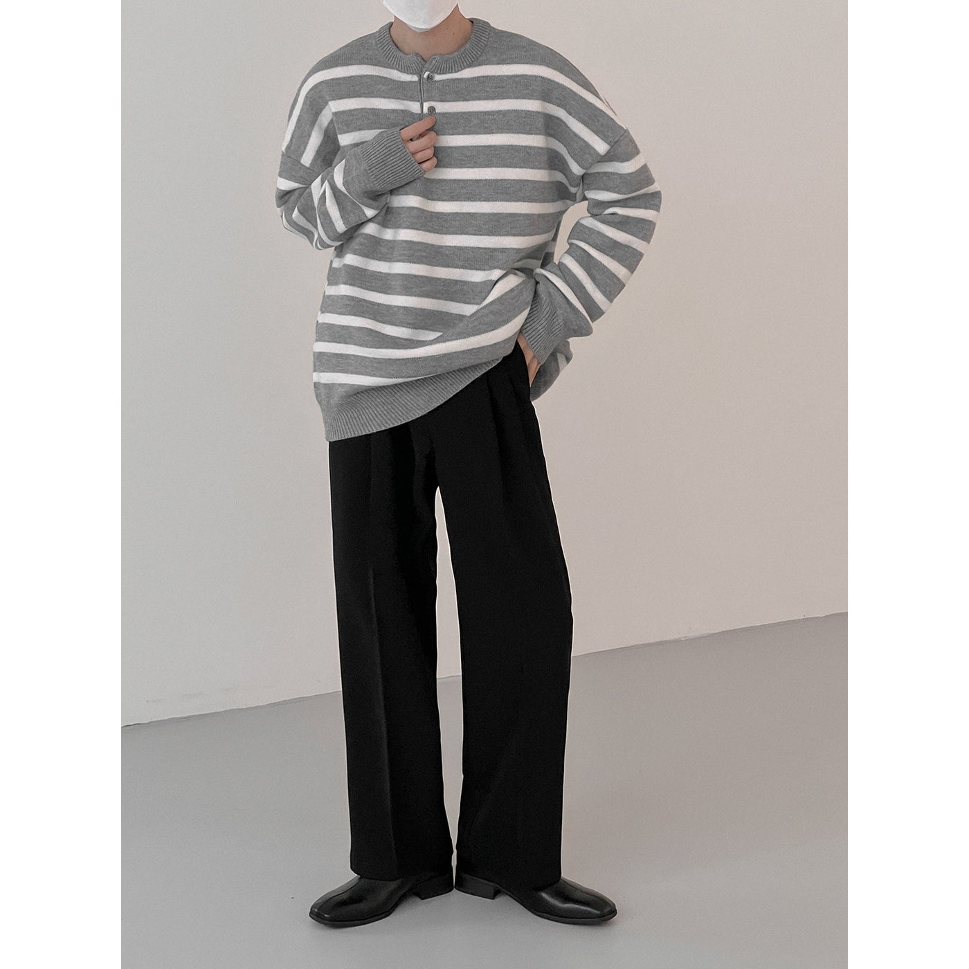 Zhou Striped Half Button Sweater-korean-fashion-Sweater-Zhou's Closet-OH Garments