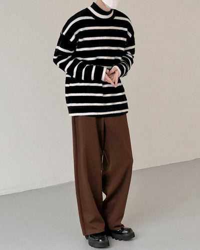 Zhou Striped Knitted Mockneck-korean-fashion-Turtleneck-Zhou's Closet-OH Garments