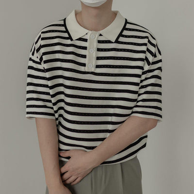 Zhou Tiny Dots Striped Knit Polo-korean-fashion-Polo-Zhou's Closet-OH Garments