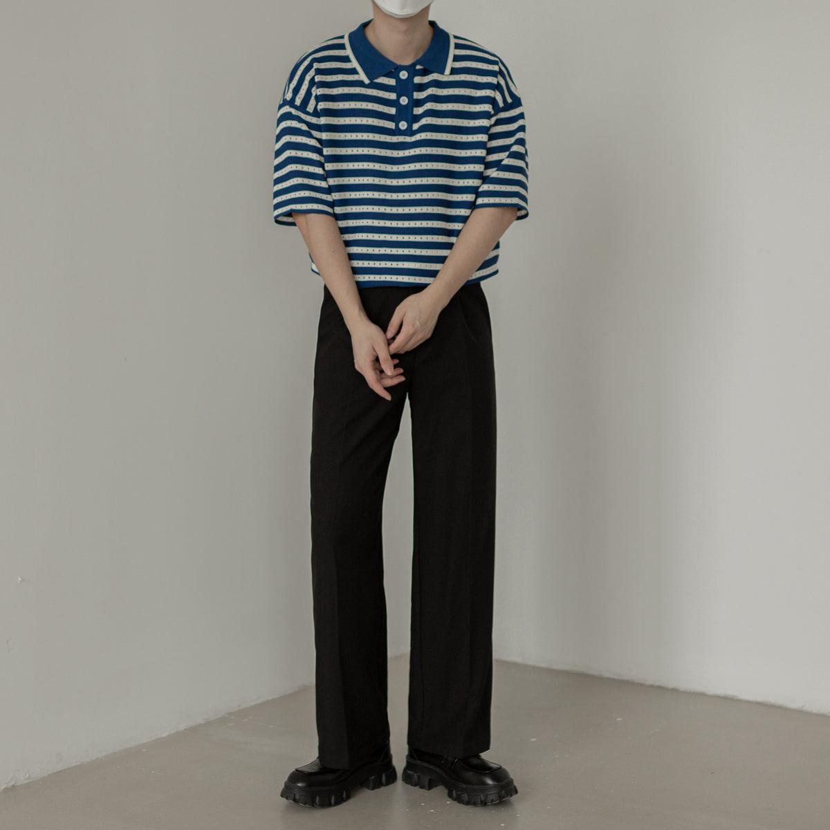 Zhou Tiny Dots Striped Knit Polo-korean-fashion-Polo-Zhou's Closet-OH Garments