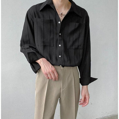 Zhou Vertical Lines Texture Shirt-korean-fashion-Shirt-Zhou's Closet-OH Garments