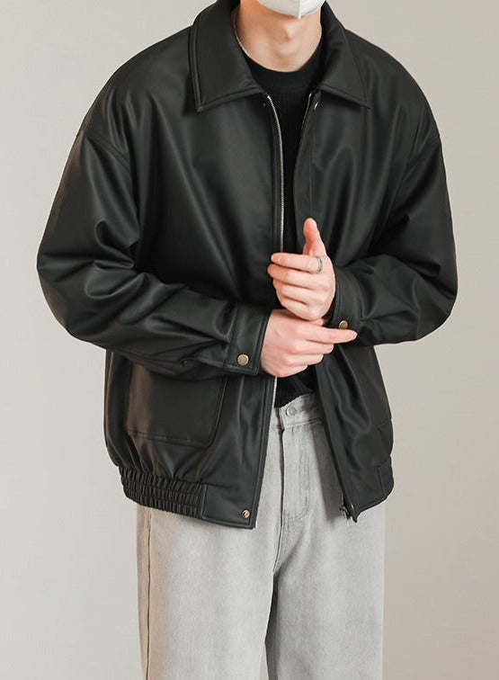 Zhou Vintage Ruched Hem Faux Leather Jacket Zhou Vintage Ruched Hem Faux Leather Jacket