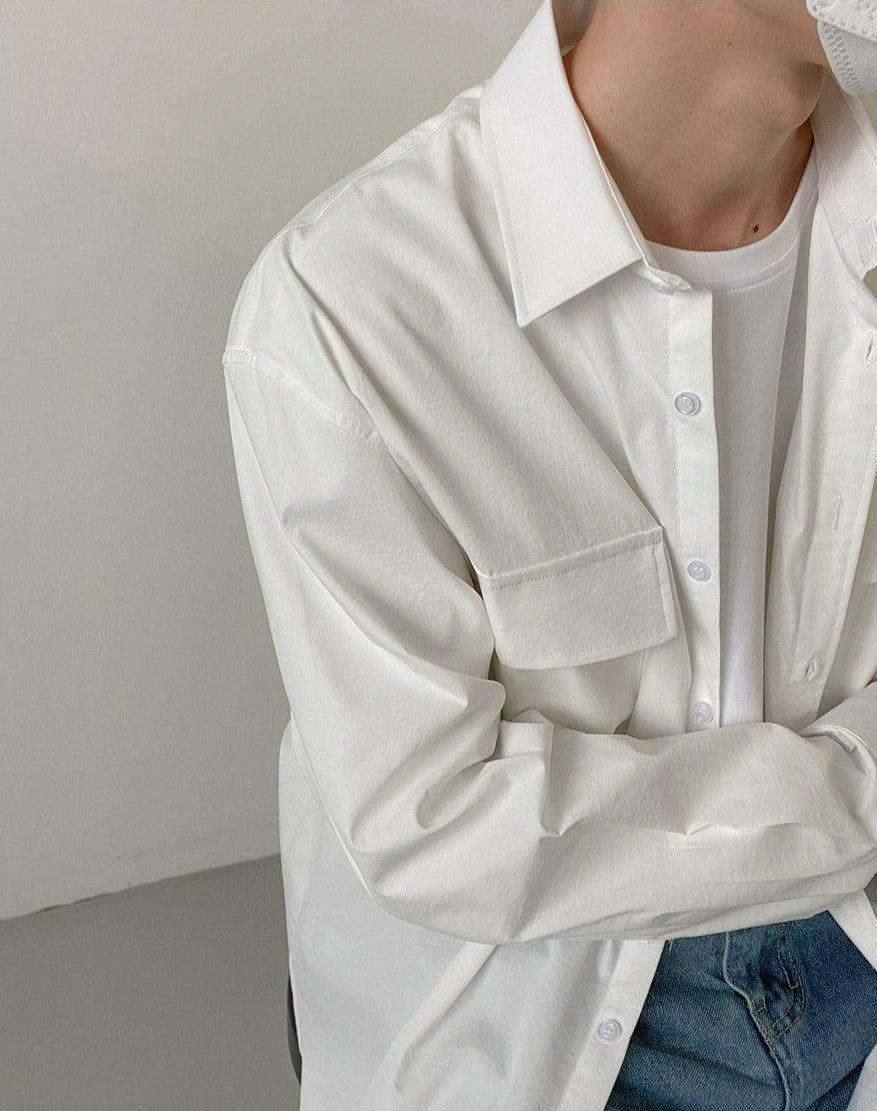Zhou Wide Cuff Long Sleeve Shirt-korean-fashion-Shirt-Zhou's Closet-OH Garments