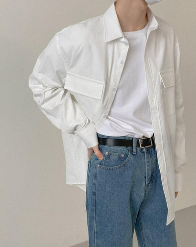 Zhou Wide Cuff Long Sleeve Shirt-korean-fashion-Shirt-Zhou's Closet-OH Garments